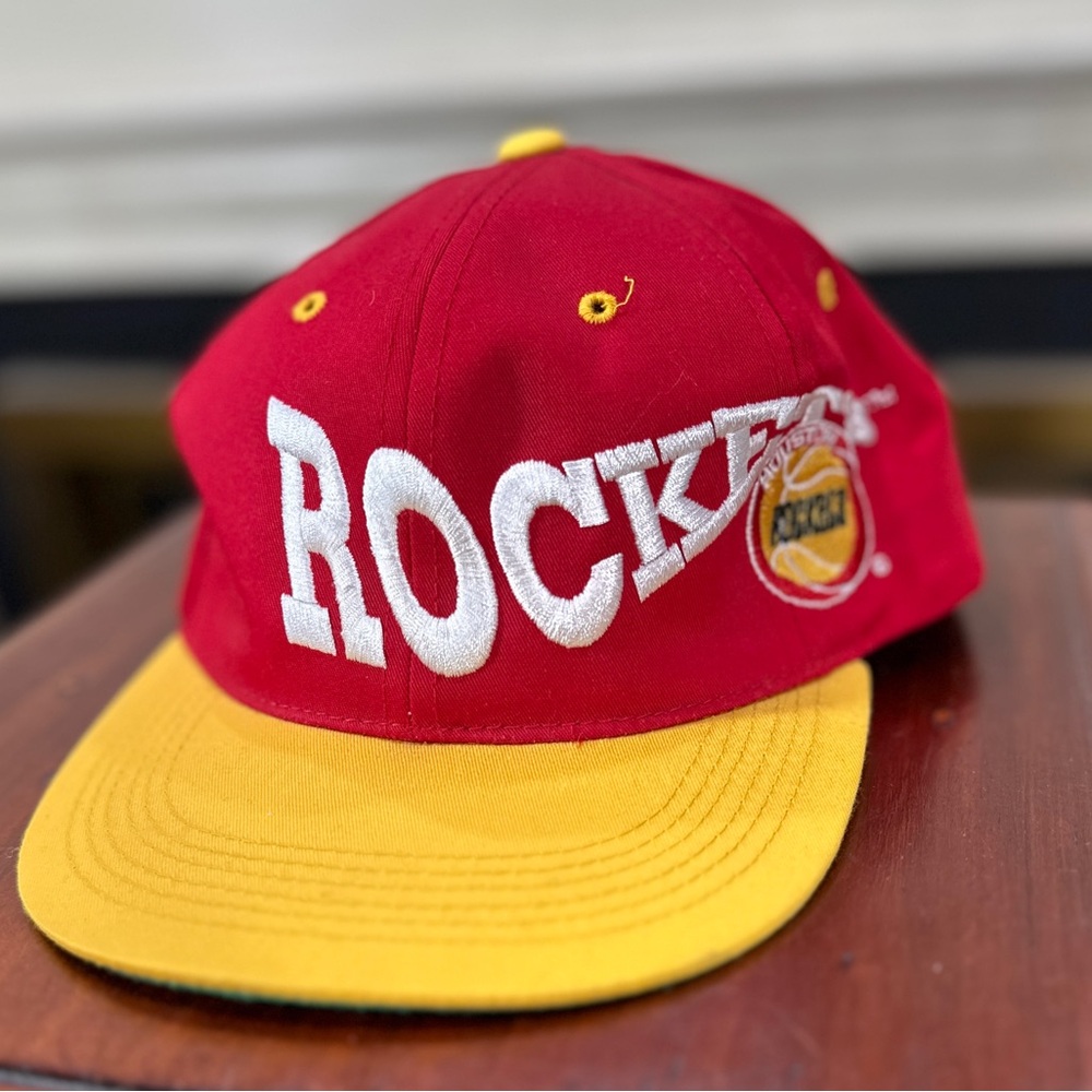 Vintage Houston Rockets Snapback G Cap Hat NBA Red Yellow Script Logo Jamaica‎